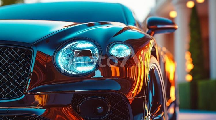 ブラックの高級車のヘッドライト 高級車,ブラックカー,ヘッドライトの写真素材