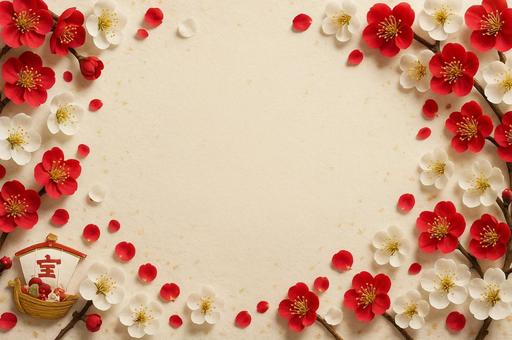 梅の花と宝船 梅の花と宝船の写真