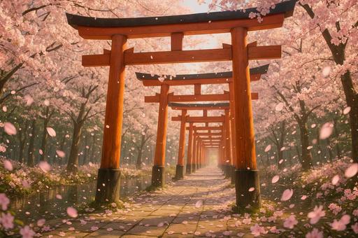 桜舞う千本鳥居 桜舞う千本鳥居の写真