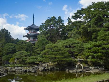 輪王寺庭園 輪王寺庭園 木々,青空,仙台市の写真素材