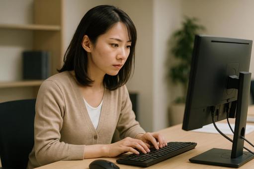 パソコン作業中の女性 パソコン作業中の女性の写真