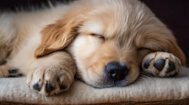 眠るゴールデンレトリバーの子犬・寝顔 眠るゴールデンレトリバーの子犬・寝顔の写真