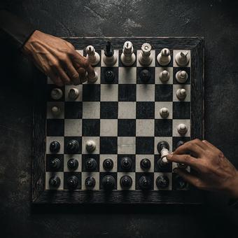 チェス盤上での一手:真上からの視点 チェス盤上での一手:真上からの視点の写真