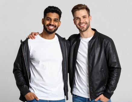 笑顔の2人の男性 笑顔の2人の男性の写真