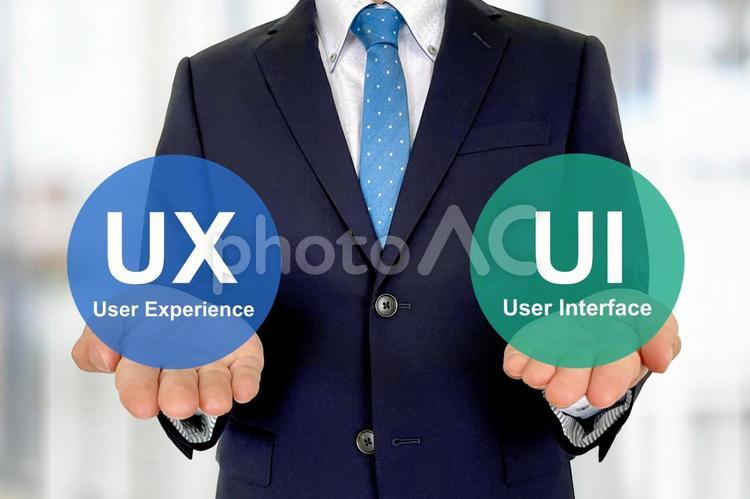 UIとUXを比べるビジネスマン ui,ux,インターフェースの写真素材
