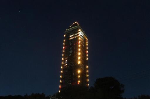 夜に光る東山スカイタワー（アップ） 東山,スカイ,タワーの写真素材