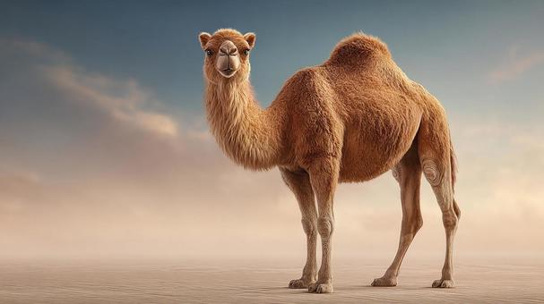砂漠に立つラクダの姿の写真