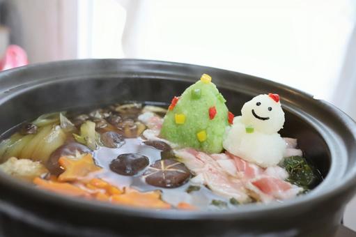 大根おろし雪だるまとツリー 鍋,クリスマス,大根おろしの写真素材