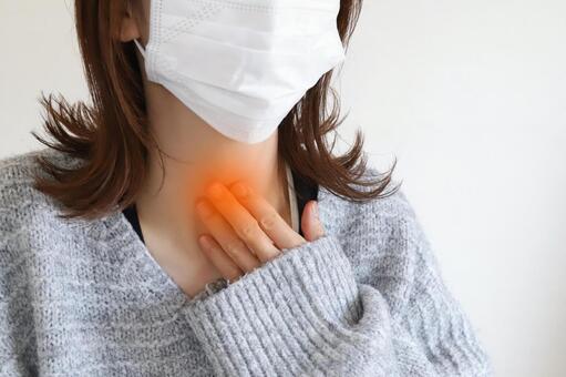 喉の痛みを感じる女性 喉,痛み,風邪の写真素材