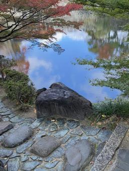 初紅葉 水鏡 西の丸庭園,紅葉渓庭園,水鏡の写真素材