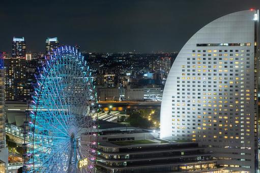 横浜みなとみらいの夜景 #1 夜景,みなとみらい,観覧車の写真素材
