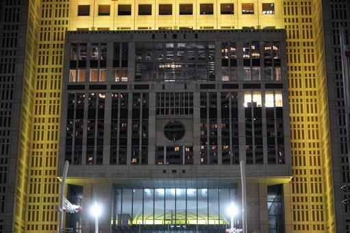 東京都庁舎の正面夜景 東京都庁舎の正面夜景の写真
