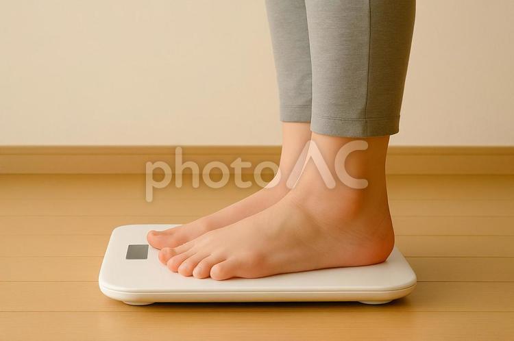 体重計に乗る女性の足元 体重計,ダイエット,重さの写真素材
