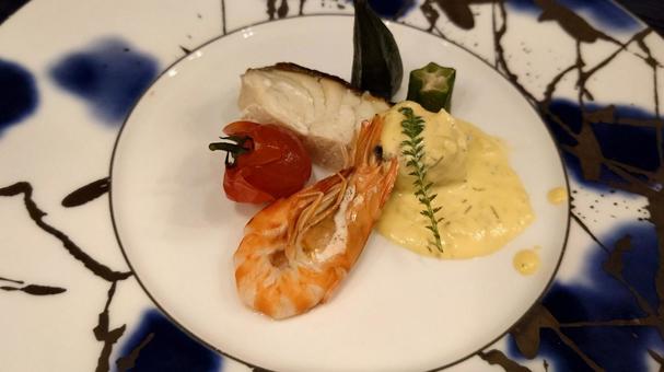 魚料理 魚料理 魚料理,イタリアン,エビの写真素材