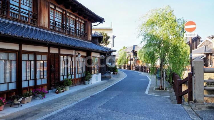 小江戸佐原の街並み・河畔の柳並木・香取市 佐原,小江戸,レトロの写真素材