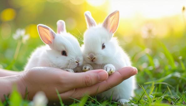 うさぎとの触れ合いの写真