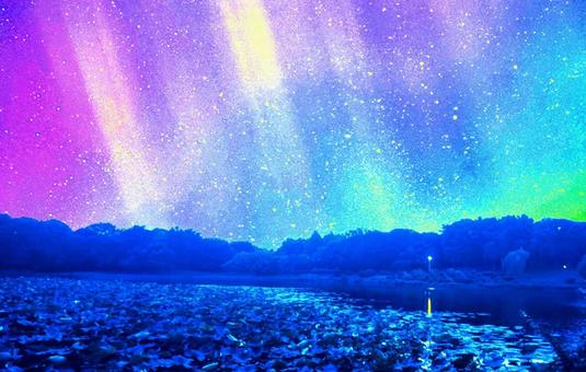 紫と青と緑 オーロラ,夜空,絶景の写真素材