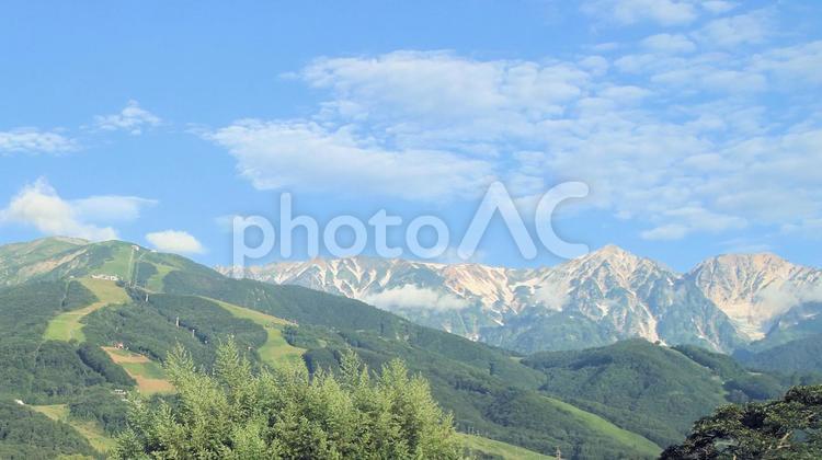 夏の朝の八方尾根と白馬連峰 八方尾根,夏山,白馬三山の写真素材