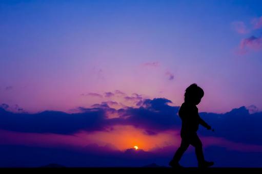 Children walking during magic hour, JPG