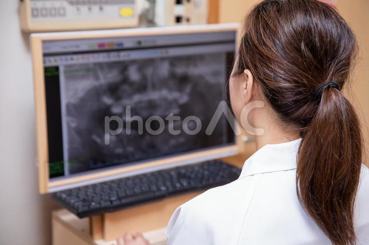 レントゲン画像と歯科衛生士 レントゲン,レントゲン写真,歯医者の写真素材