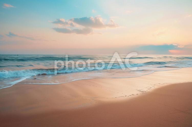 夕焼けに染まる海辺 海,夕日,砂浜の写真素材