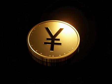 日本円の\マークが刻まれた金貨 日本円の\マークが刻まれた金貨の写真