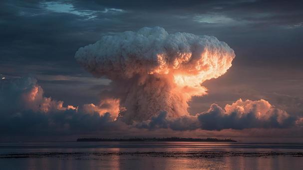 海上に広がる巨大な爆発雲 海上に広がる巨大な爆発雲の写真