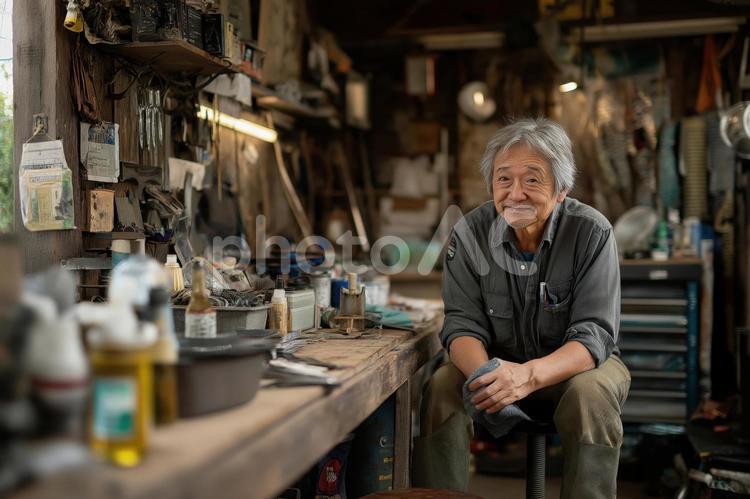下町の町工場で働く職人・おじいさん 自動車,整備,工場の写真素材