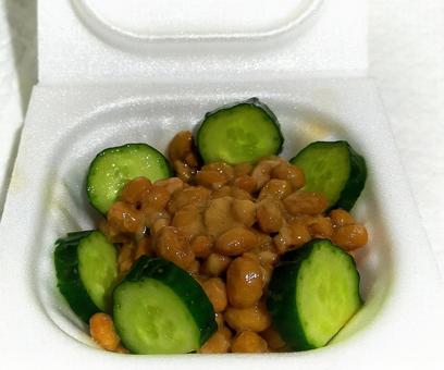 Photo, natto, cucumber, packed, 