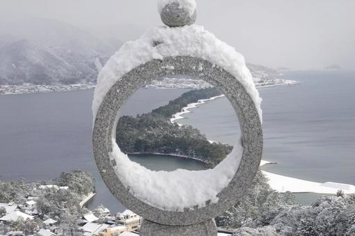 天橋立3 天橋立,冬景色,雪景色の写真素材