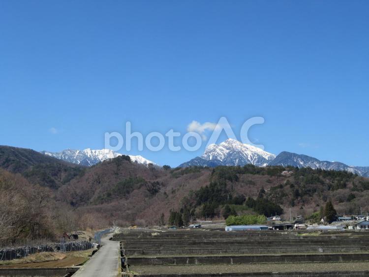 山梨県からみた南アルプス 南アルプス,山脈,雪山の写真素材