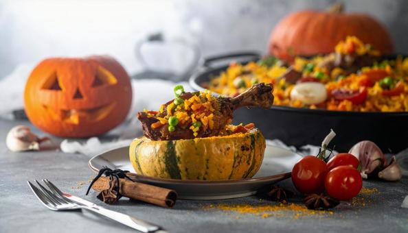 ハロウィンかぼちゃパエリア ハロウィンかぼちゃパエリアの写真