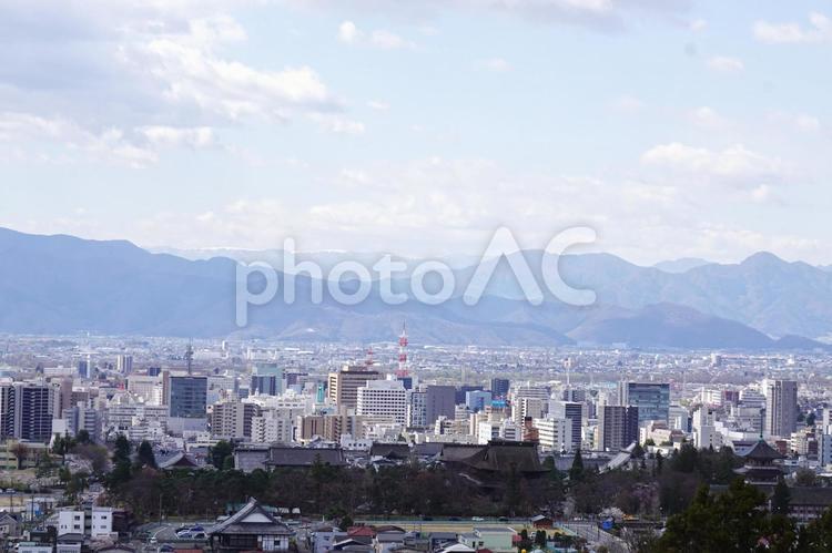 善光寺と長野盆地 町並み,善光寺,長野市街地の写真素材
