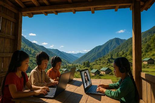 山村で学ぶ子供たち 山村で学ぶ子供たちの写真