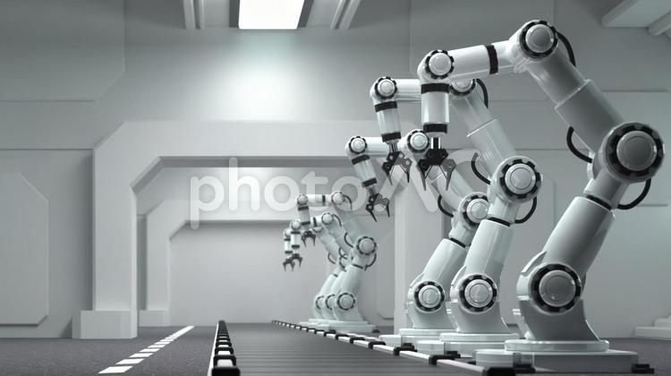 産業用ロボット(工場の生産ライン) 産業用ロボット,ロボットアーム,生産ラインの写真素材