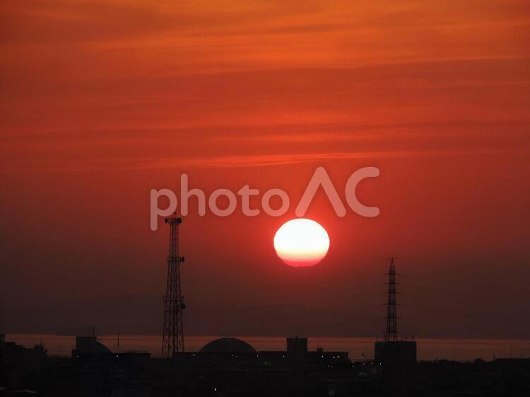 燃える空 夕陽,夕焼け,燃えるの写真素材