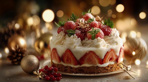 彩る苺と生クリームのクリスマスケーキ 彩る苺と生クリームのクリスマスケーキの写真