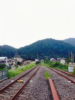 樽見駅のホームから線路を望む 樽見鉄道,ローカル線,鉄道の写真素材