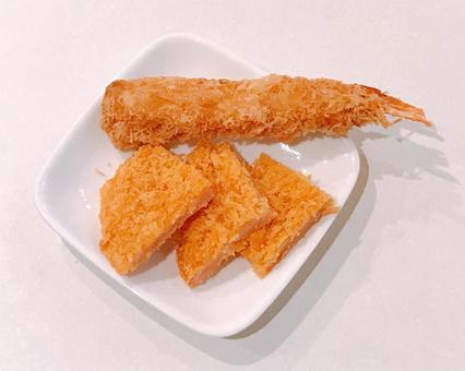 Photo, fried shrimp and ham cutlet, ham cutlets, ham, 
