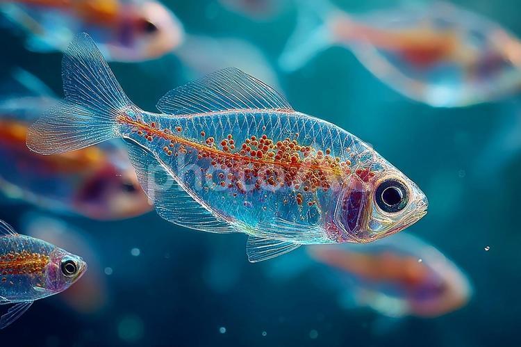 卵黄を持つ神秘的な稚魚の群れ 稚魚,魚,生物の写真素材