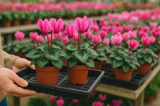 ピンクのシクラメン鉢植え ピンクのシクラメン鉢植えの写真