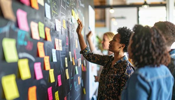 付箋でブレーンストーミングの写真