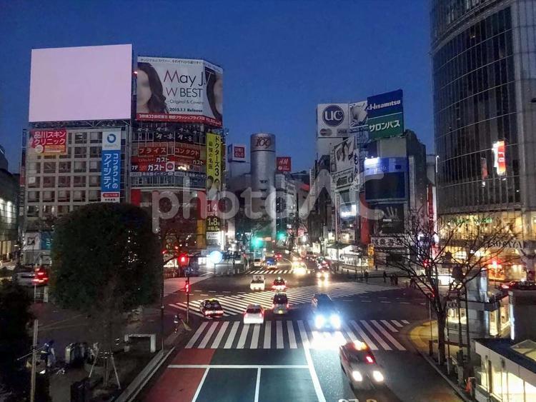 渋谷ハチ公前交差点の夜景 2015 渋谷,スクランブル交差点,交差点の写真素材