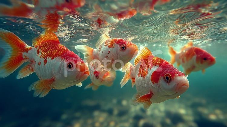 透明な水の中の、幻想的な金魚の姿 金魚,魚,生き物の写真素材