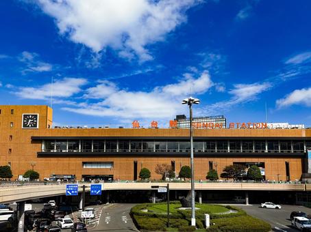仙台駅舎と青空の玄関口02 仙台駅,jr仙台駅,宮城県の写真素材
