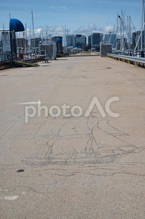 ボストンの風景と帆船の絵 晴れ,天気,夏の写真素材