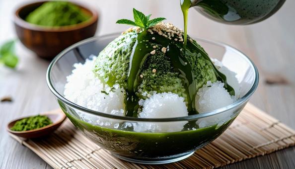 ふわふわした食感の宇治抹茶のかき氷 ふわふわした食感の宇治抹茶のかき氷の写真