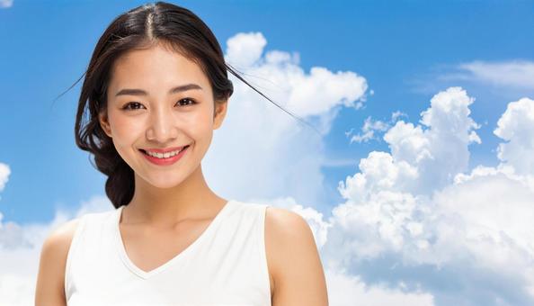 髪をなびかせる女性 髪をなびかせる女性の写真