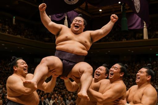優勝力士の胴上げ 優勝力士の胴上げの写真