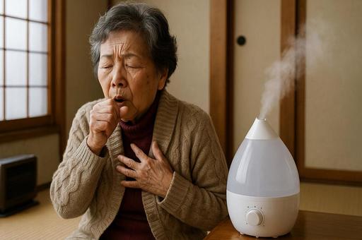 乾燥で喉を痛める高齢者 乾燥で喉を痛める高齢者の写真